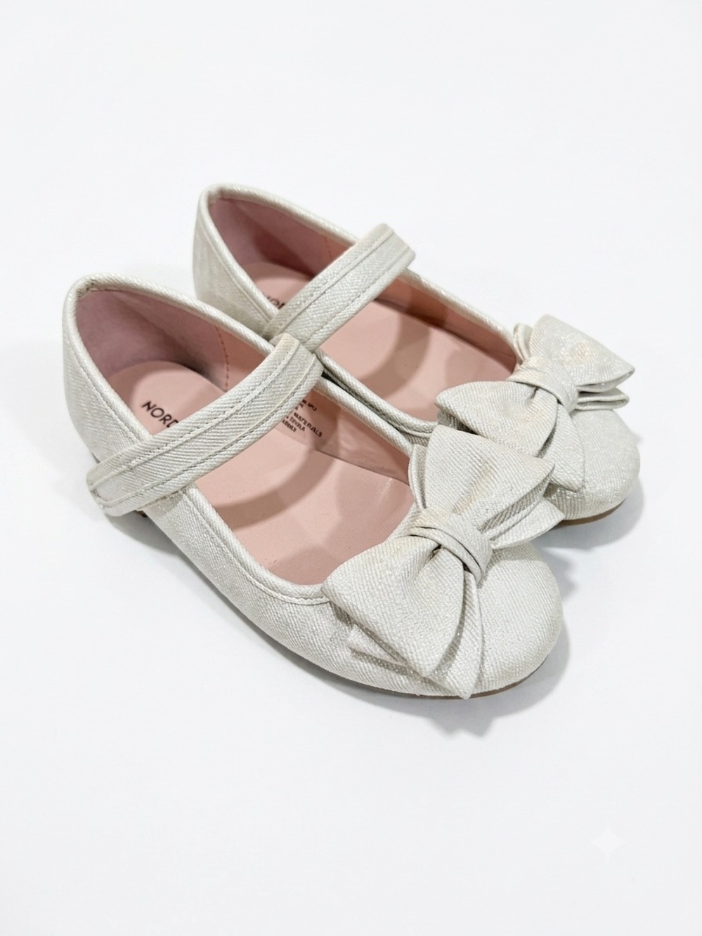 Nordstrom Toddler Girls Mary Jane Sparkle Flat Shoes – Silver/Ivory Size 12
